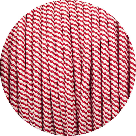 Red & White Spiral Round Fabric Braided Cable - www.enamelshades.co.uk