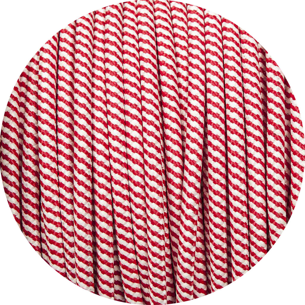 Red & White Spiral Round Fabric Braided Cable