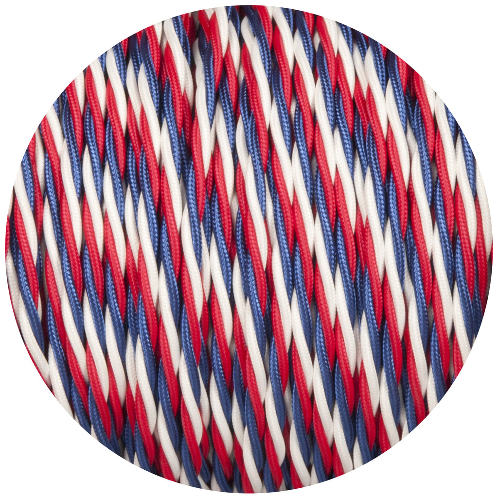 Red White & Blue Twisted Fabric Braided Cable