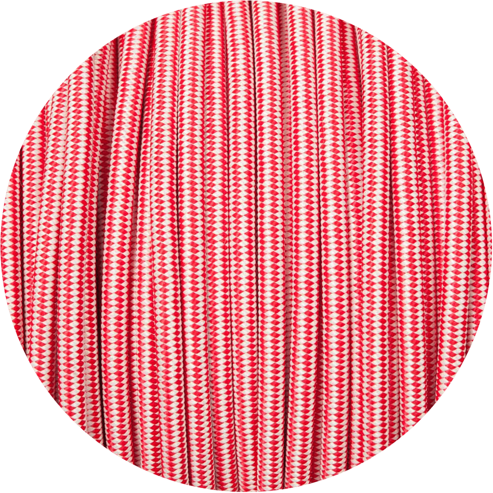 Red & White Diamond Round Fabric Braided Cable