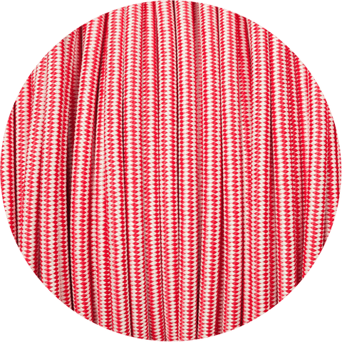 Red & White Diamond Round Fabric Braided Cable