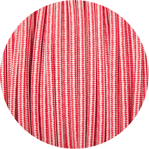 Red & White Diamond Round Fabric Braided Cable