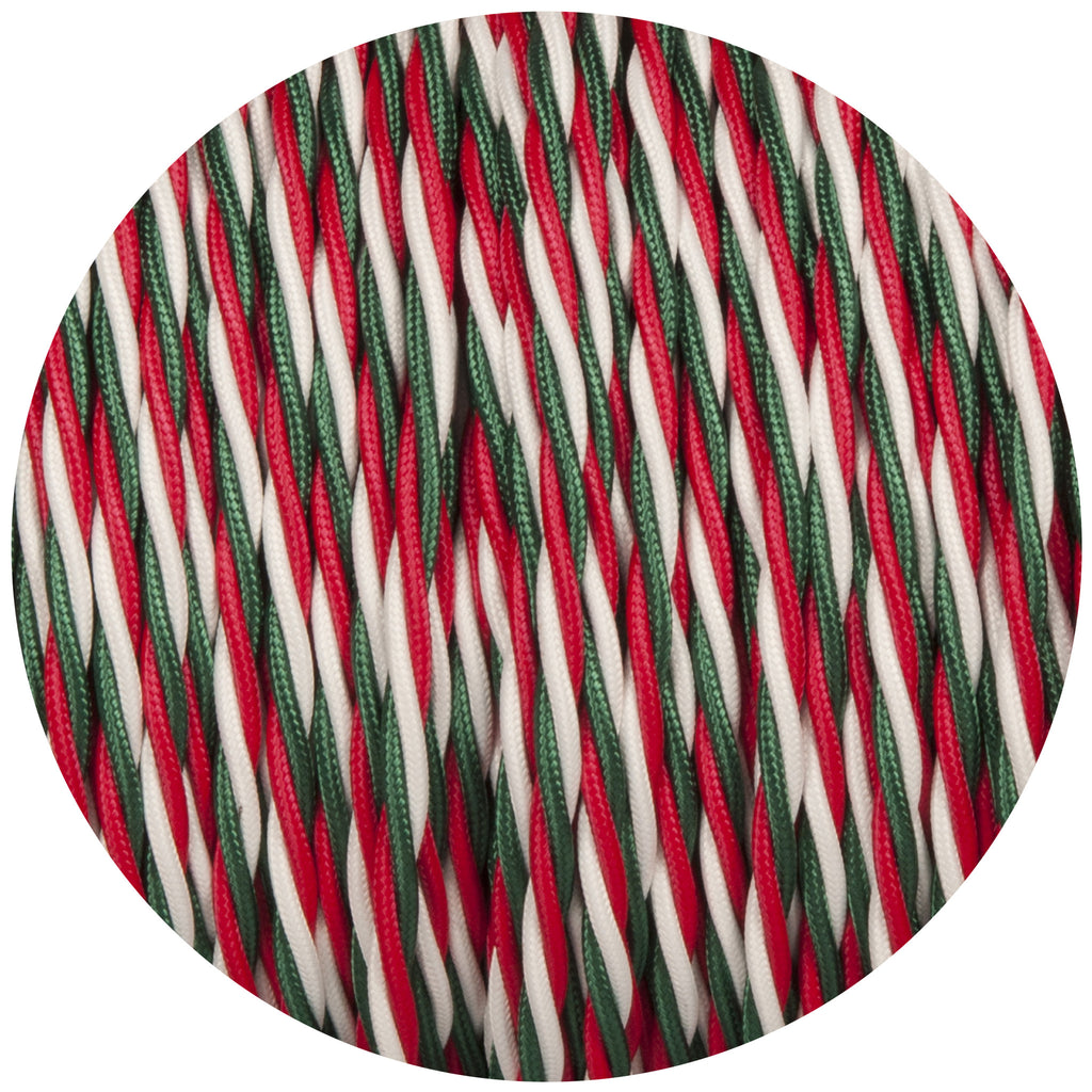 Green White & Red Twisted Fabric Braided Cable