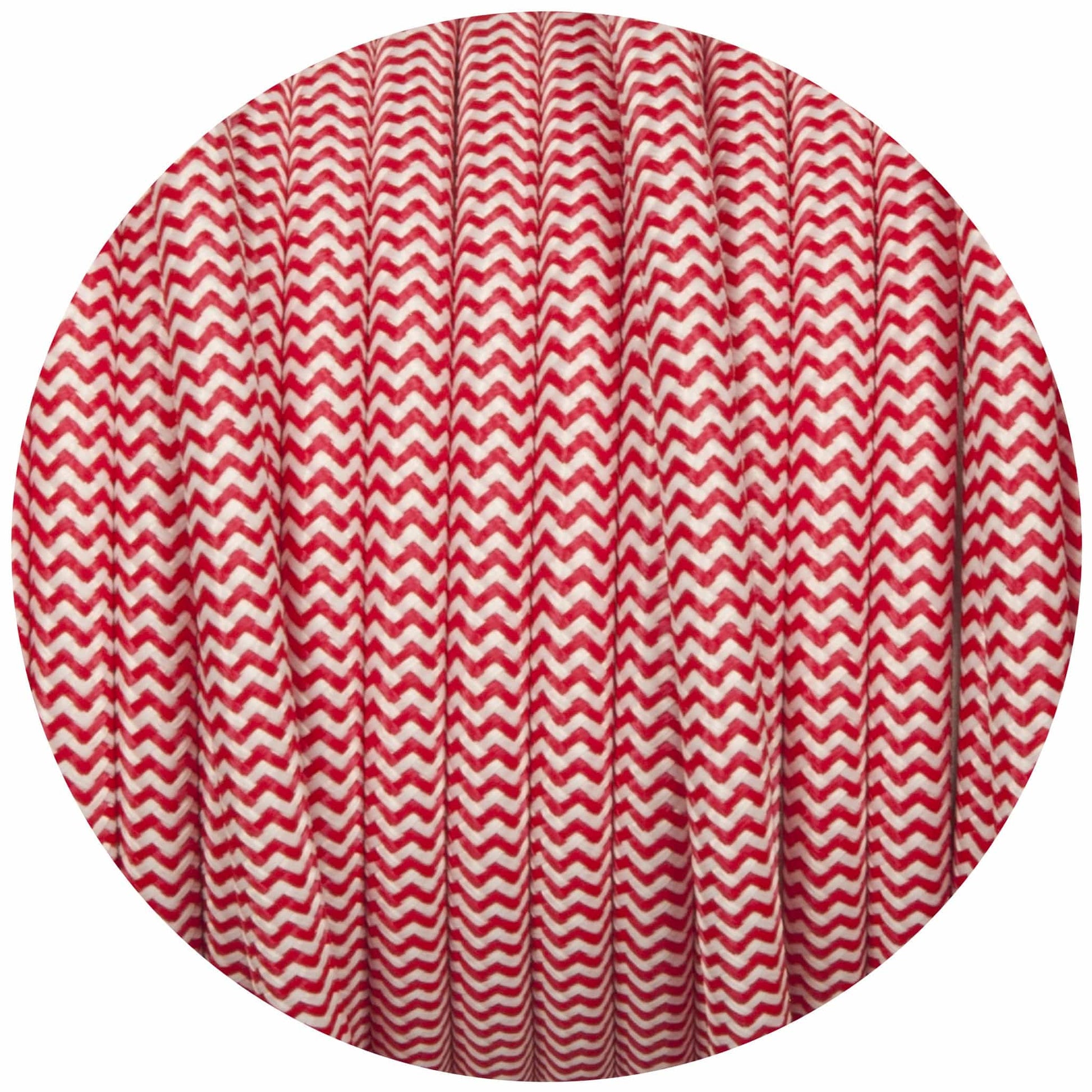 Red & White Round Fabric Braided Cable - Enamel Shades