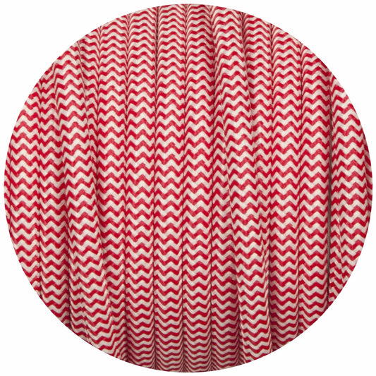 Red & White Round Fabric Braided Cable - Enamel Shades