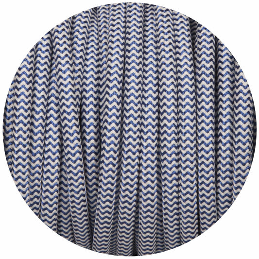 Royal Blue & White Round Fabric Braided Cable - Enamel Shades