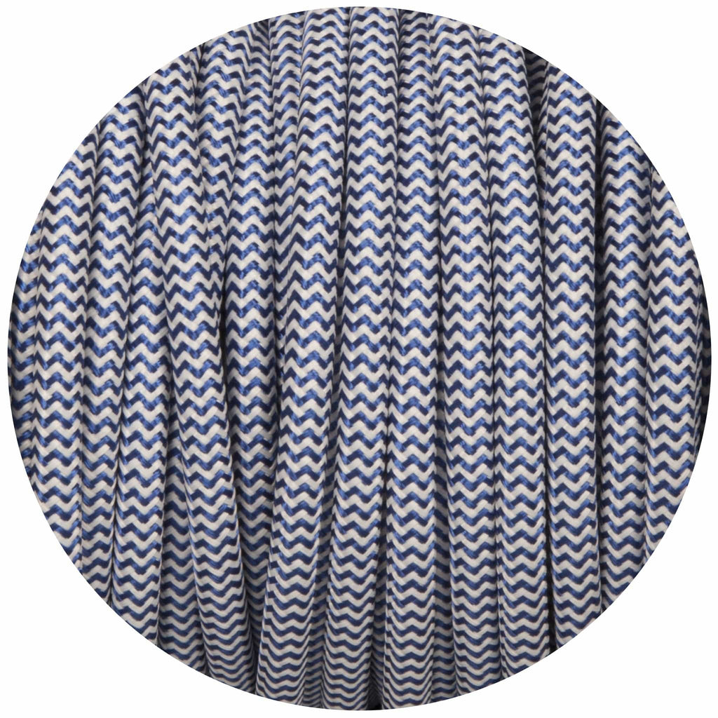 Royal Blue & White Round Fabric Braided Cable