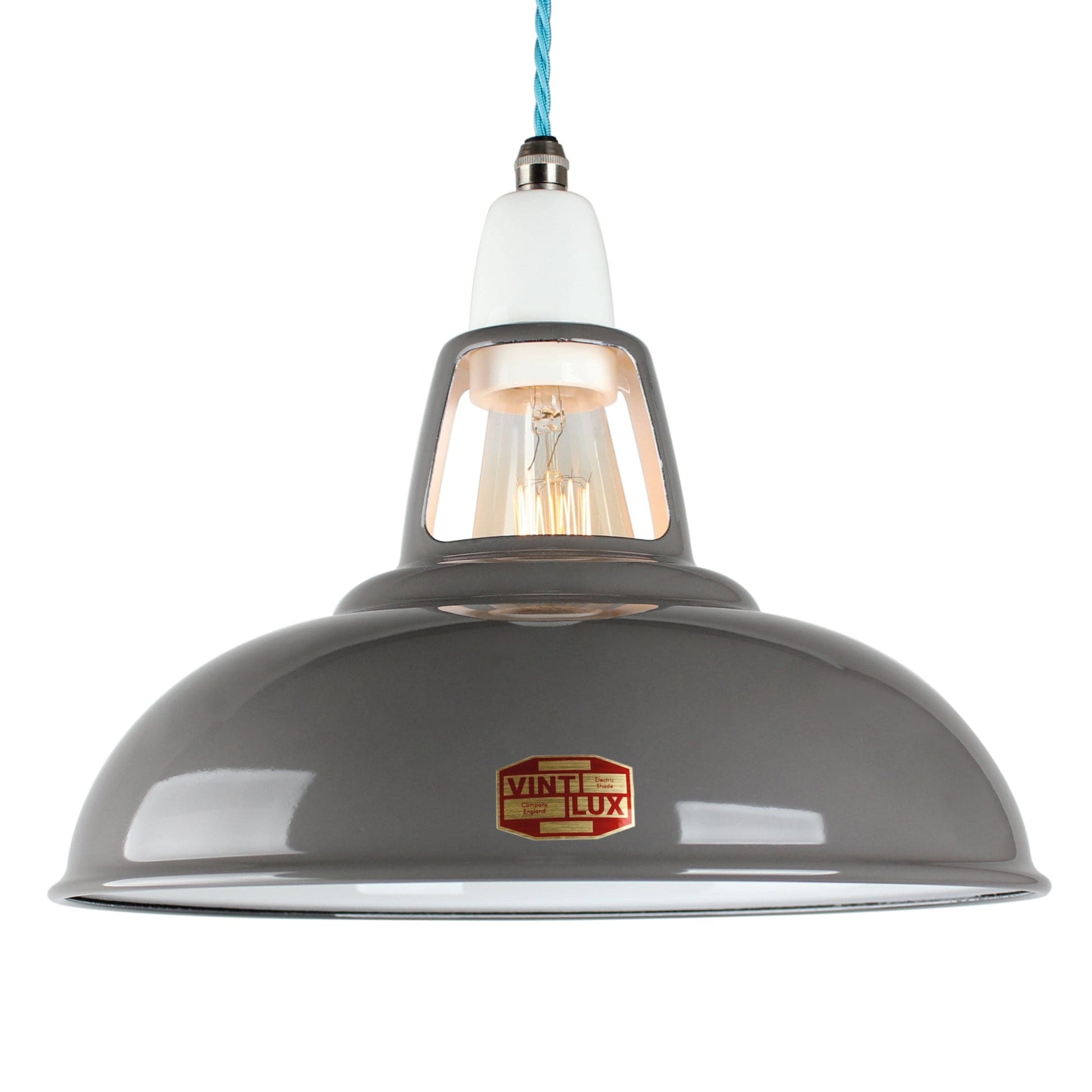 LARGE VINTLUX '1933' SHADE ALL COLOURS - SHADE ONLY - Classic Grey - www.enamelshades.co.uk