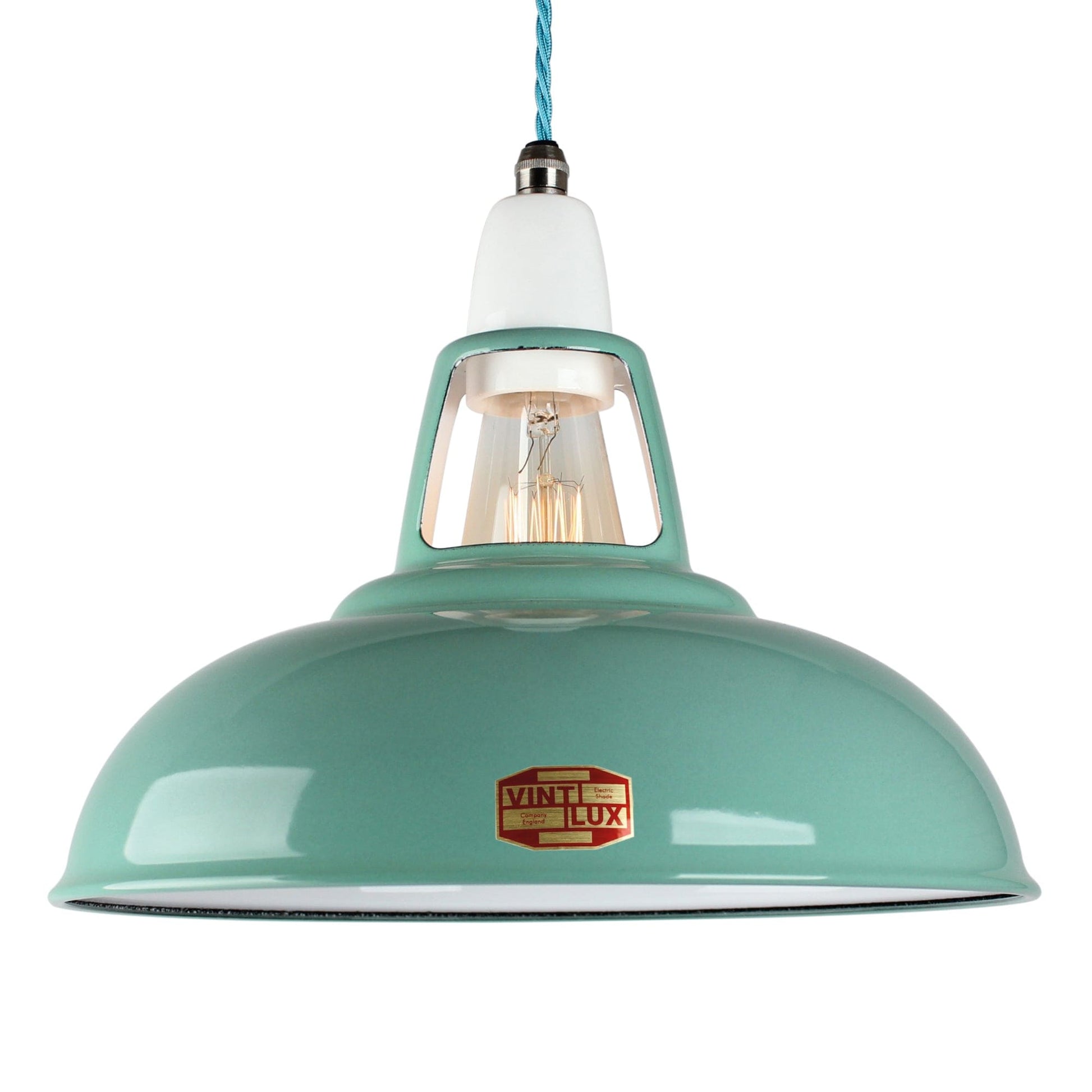 LARGE VINTLUX '1933' SHADE ALL COLOURS - SHADE ONLY - Vintage Teal - www.enamelshades.co.uk