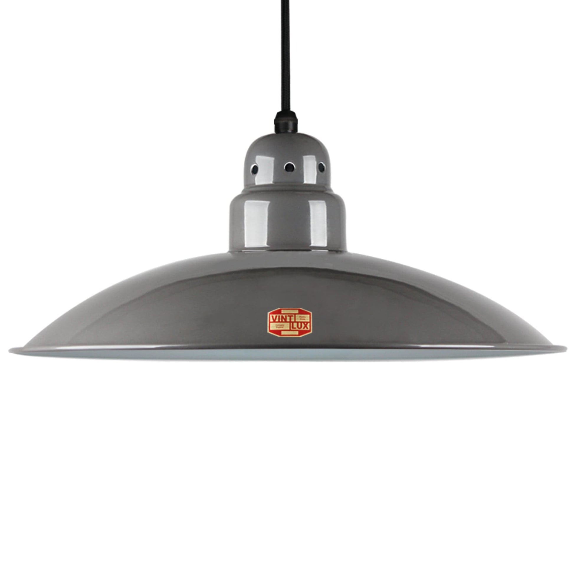 Large Vintlux 'HX26' Steel Shade-Shade Only - Classic Grey - www.enamelshades.co.uk
