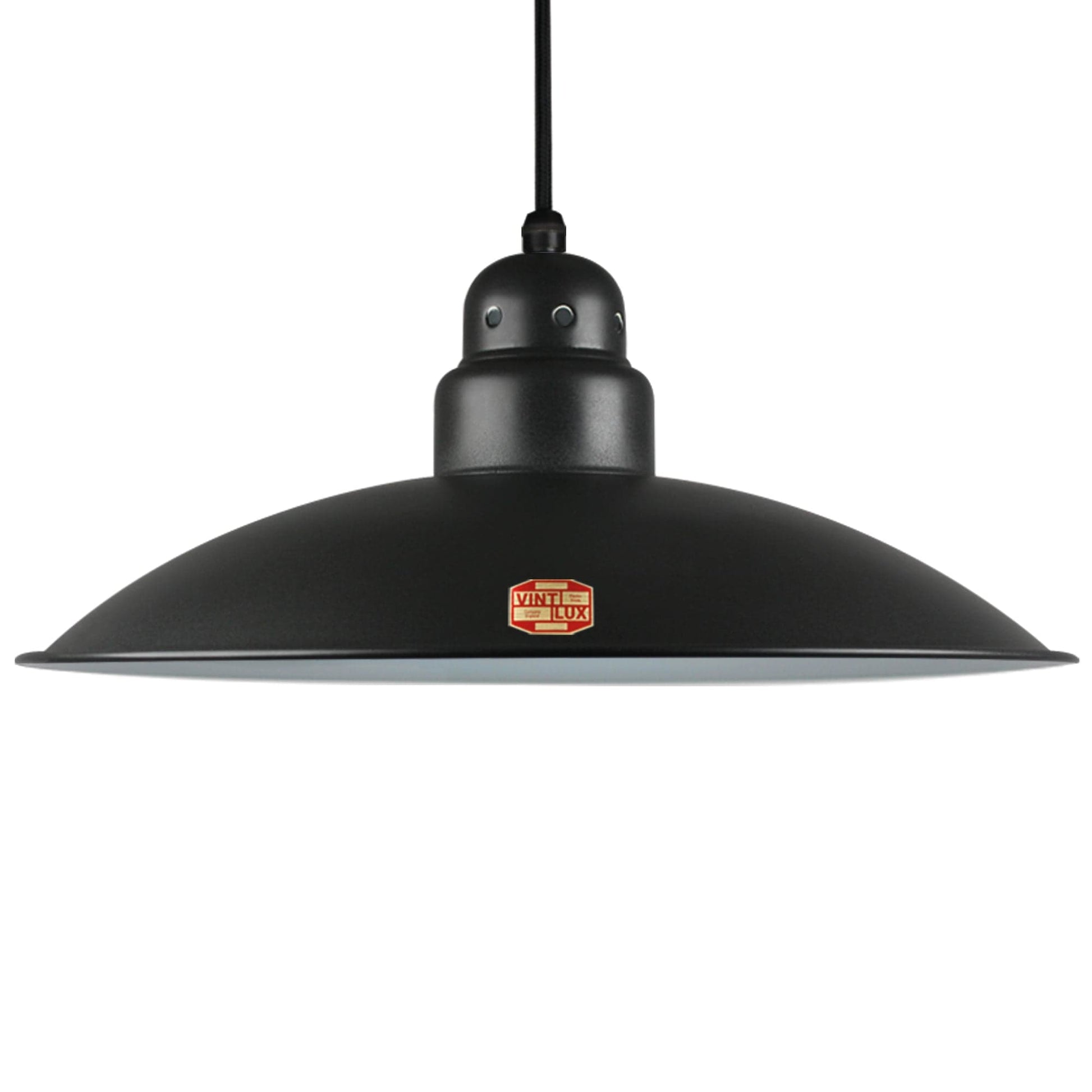 Large Vintlux 'HX26' Steel Shade-Shade Only -Matt Black - www.enamelshades.co.uk